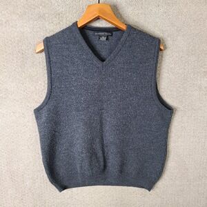 Geoffrey Beene Sweater Vest Men Medium Gray Merino Wool Blend V-Neck Golf Casual